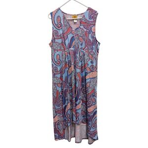 Ruby Rd High Low Maxi Dress Womens Large Blue Paisley Sleeveless V-Neck Boho